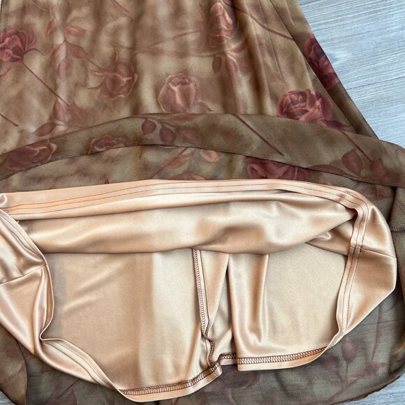 Vtg 90s Scott McClintock Empire Waist Brown Rose Autumnal Gown Brown Scarf Sz S - Picture 5 of 8